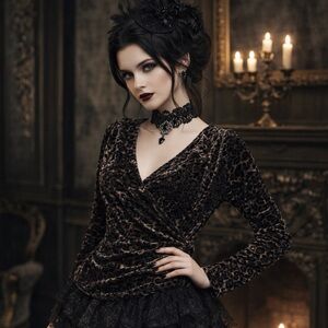 '90s Vintage Romantic Goth Burnout Velvet Whimsigoth V-Neck Stretch Blouse Sz L